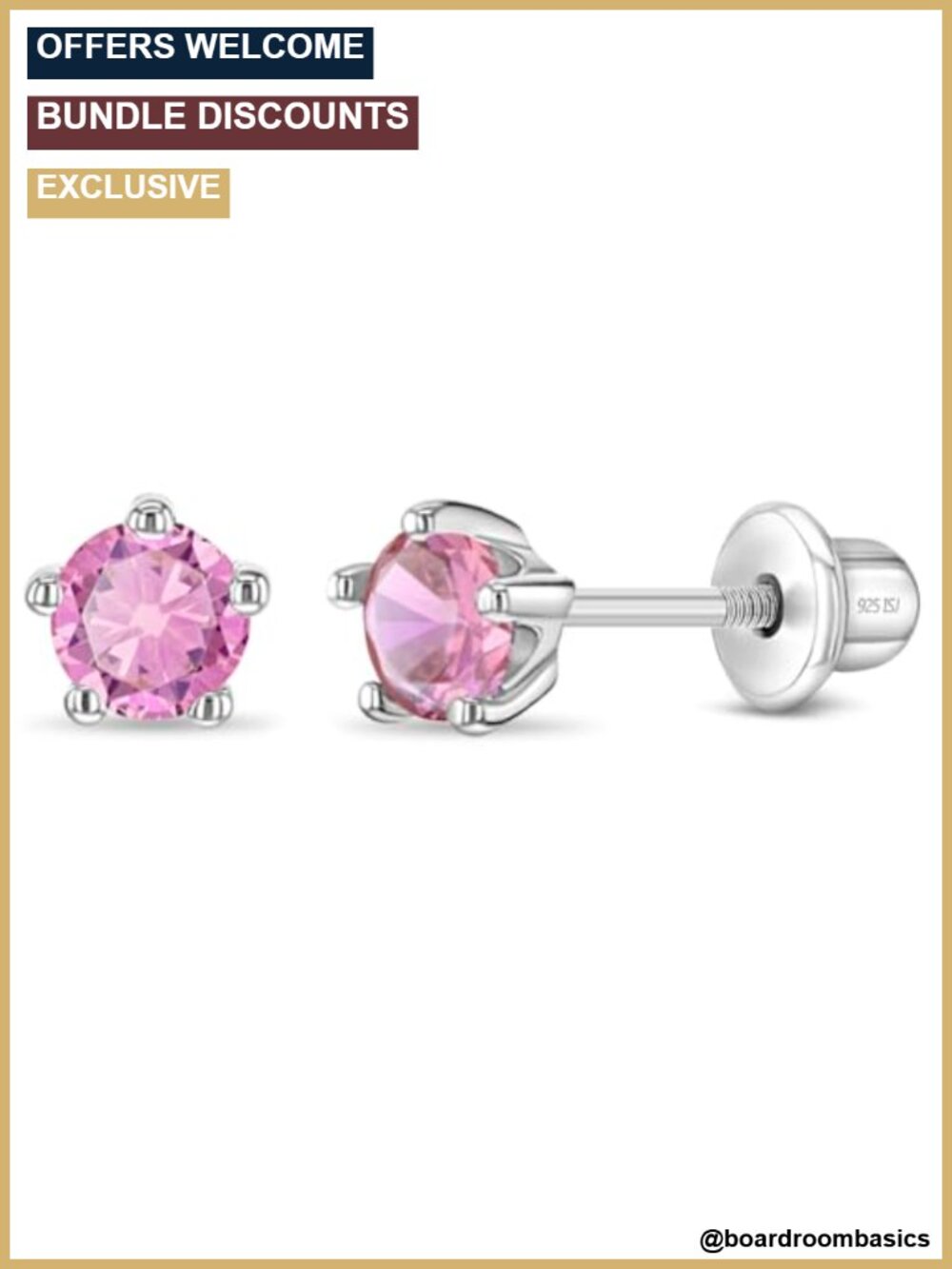 Sterling Silver Screw Back Stud Earrings Kids Toddler Hypoallergenic 4mm
